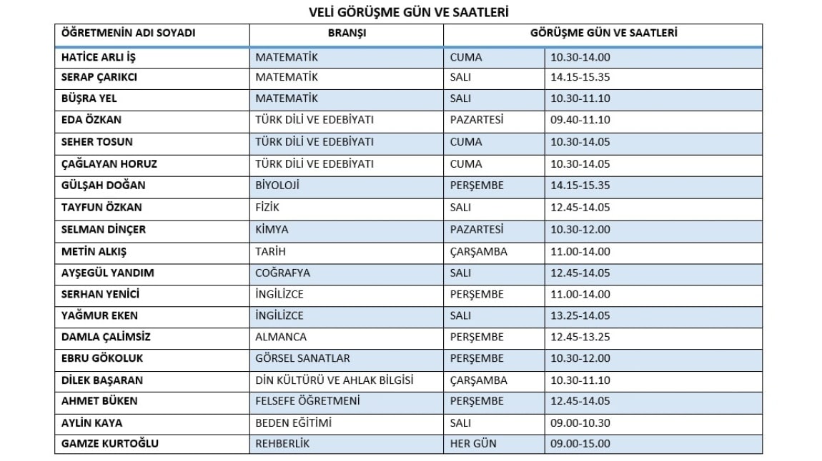 VELİ GÖRÜŞME GÜN VE SAATLERİ YAYINLANDI